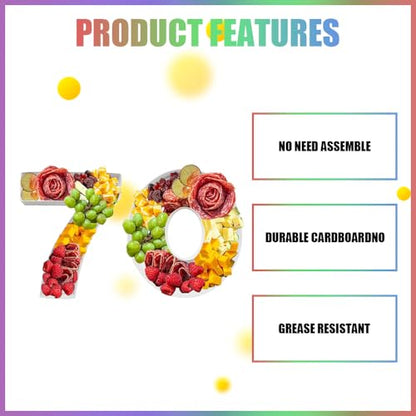 Charcuterie Cardboard Number Fillable Shaped Treat Decorative Box Anniversary Birthday Table Centerpiece (70 Style, 9inch) - size: 9inch, style: 70 Style