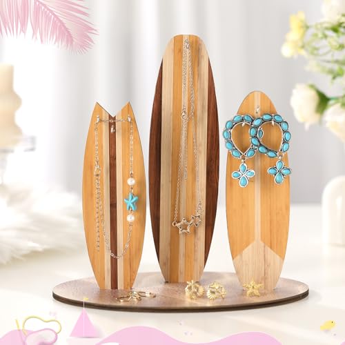 Wonderjune Jewelry Organizer Stand, Coastal Christmas Surfboard Decor, Preppy Beach Room Decor, Wooden Hawaii Surfer Gift, Teen Girl Room Decoration(Wood Color) - color: Wood Color
