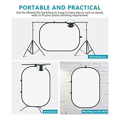 Neewer 5x7ft/1.5x2m Chromakey Foldable Backdrop with Stand 8.5ft/2.6m, 2-in-1 Reversible Black White Green Background Panel for Photography Studio, Live Streaming, Video Calls, Games - color: Black+White