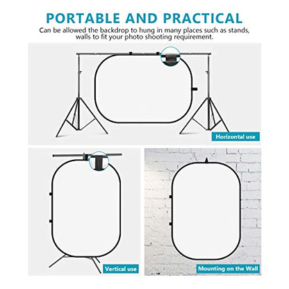 Neewer 5x7ft/1.5x2m Chromakey Foldable Backdrop with Stand 8.5ft/2.6m, 2-in-1 Reversible Black White Green Background Panel for Photography Studio, Live Streaming, Video Calls, Games - color: Black+White