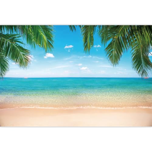 Summer Beach Backdrop Hawaii Ocean Tropical Palm Decorations Background Blue Sea Sky Island Luau Party Backdrop Birthday Baby Shower Wedding Cake Table Banner Studio Props Vinyl 12x10ft - color: Aqua Blue, size: 12x10ft