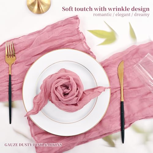 42 Pcs Dusty Rose Gauze Cheesecloth Napkins, 20 x 20 Inch Rustic Boho Dinner Napkins Wrinkled Rustic Linen Napkins for Wedding,Dinner,Family Everyday Use/Parties - color: Dusty Rose, size: 20" x 20" (Set of 42)