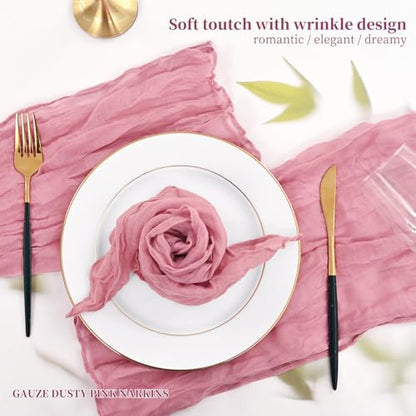 42 Pcs Dusty Rose Gauze Cheesecloth Napkins, 20 x 20 Inch Rustic Boho Dinner Napkins Wrinkled Rustic Linen Napkins for Wedding,Dinner,Family Everyday Use/Parties - color: Dusty Rose, size: 20" x 20" (Set of 42)
