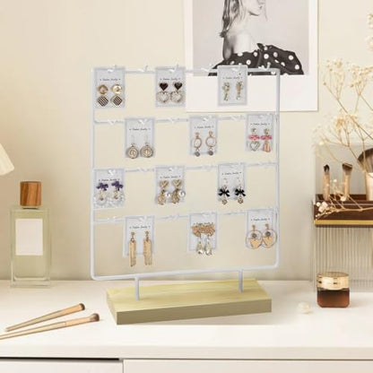 Earring Display Stand for Selling, 4 Tier Wooden Base Earring Rack Tower Display Holder Stand (24 Hooks, White) - color: White
