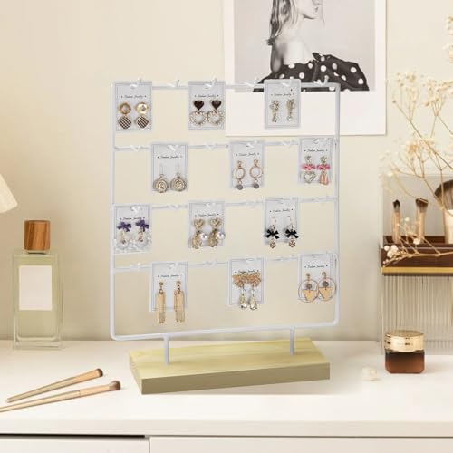 Earring Display Stand for Selling, 4 Tier Wooden Base Earring Rack Tower Display Holder Stand (24 Hooks, White) - color: White