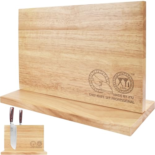 XYJ Authentic Since 1986, Magnetic Knife Block, Double Side Kitchen Knife Holder, Natural Wood, Knife Cutlery Display Stand, Organizer Storage Rack for Home Kitchen - color: light wood color, size: 11.8*7 inch without board