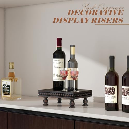 EOSAHR Pine Wood Display Riser – Boho Pedestal Stand for Home Decor, Showcasing Apartment Essentials, Perfume Tray or Coffee Table Accents – Modern Farmhouse Decor(Old Black) - color: Old Black