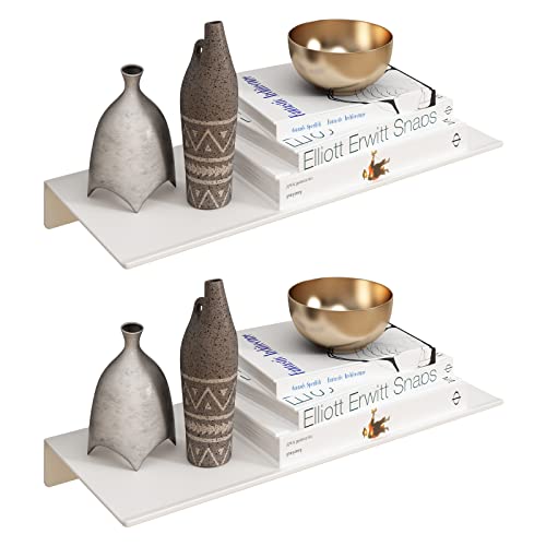 JOOM White Floating Shelves for Wall Storage, Metal Wall Shelves for Living Room, Bathroom, Kitchen, 12” Small Display Shelves for Collectibles(2 PCS) - color: White, size: 12 Inch-Two Pack