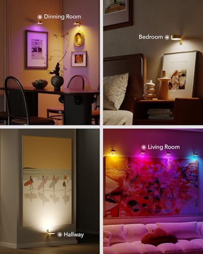 RGB USB Rechargeable Picture Lights, Gold 2600mAh Battery Operated Art Lights for Paintings Wireless Light Over Picture Frame Cordless LED Gallery Wall Light Remote Spotlight for Poster Photo Artwork - size: 4 pack