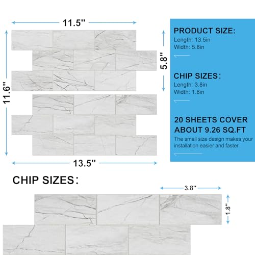 Peel and Stick Backsplash, 20-Sheet Peel and Stick Wall Tiles 13.5" x 5.8" PVC Subway Tile Stick on Backsplash for Kitchen Fireplace (Jazz White Marble) - color: Jazz White Marble