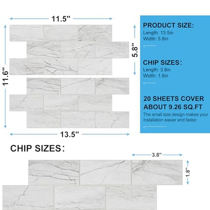 Peel and Stick Backsplash, 20-Sheet Peel and Stick Wall Tiles 13.5" x 5.8" PVC Subway Tile Stick on Backsplash for Kitchen Fireplace (Jazz White Marble) - color: Jazz White Marble