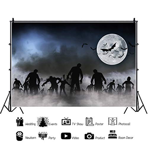 Haoyiyi 10x6.5ft Evil Halloween Carnival Backdrop Full Moon Dark Night Gloomy Grove Mystery Vampire Graveyard Ghost Bat Background Photography Photo Birthday Fall Autumn Photo Booth Prop Decor