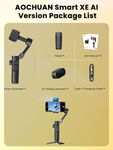 AOCHUAN XE AI Version,Gimbal Stabilizer for Smartphone,NO APP AI Tracking, Gesture Control,360°Inception Gimbal with TikTok YouTube,3-Axis Foldable Handheld Tripod for iPhone& Android,Black - style: Smart XE AI