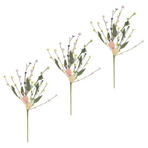 3pcs Artificial Easter Flower Branches with Decorative Eggs, Spring Floral Stems Holiday Artificial Flower Props for Easter Party and Home Kitchen Decorations