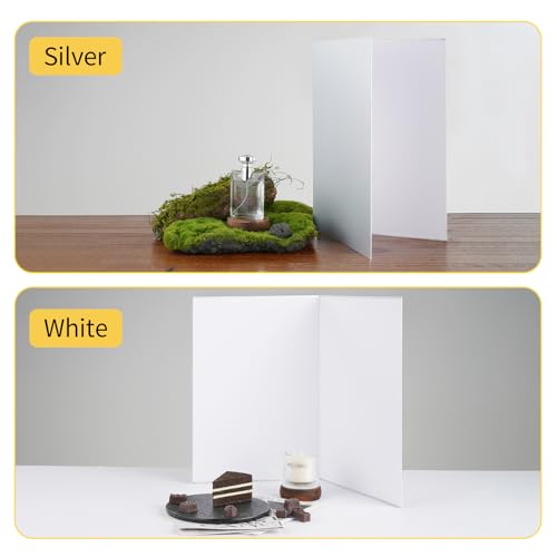 Meking Silver White Photo Backdrop Boards, 2 in 1 Light Reflectors for Photography, Flat Lay Photography Background for Food, Makeup, Jewelry and Other Small Product (17x12 Inch) - size: 1pcs A3 Silver White