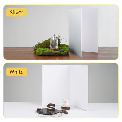Meking Silver White Photo Backdrop Boards, 2 in 1 Light Reflectors for Photography, Flat Lay Photography Background for Food, Makeup, Jewelry and Other Small Product (17x12 Inch) - size: 1Pcs A3 Silver White