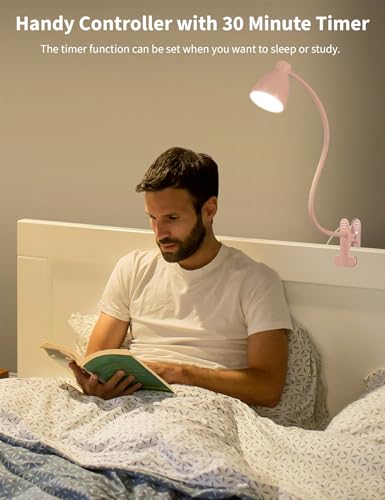 BOHON Cute Desk Lamp with Clamp 10W 38 LED Clip on Light, 5 Color 10 Brightness Auto Off Timer Flexible Gooseneck Pink Lamp Kawaii Accessories Desk Lights for Office Home Bed Bedside Reading, Pink - color: Pink