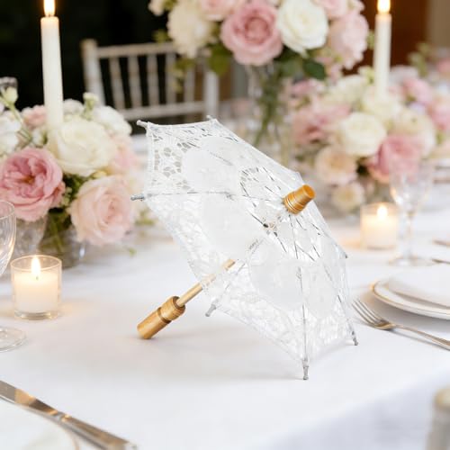 SOIMISS Wedding Lace Parasol Umbrella Vintage Embroidery Cotton Cloth Easy Open Close Handle Bridal Photo Props Lady Costume Accessory