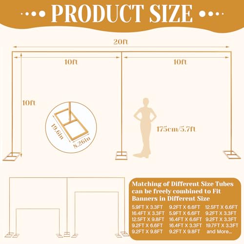 Novabright 10x20ft Backdrop Stand Heavy Duty Pipe and Drape Backdrop Stand for Wedding and Ceremonies, Adjustable Pipe Kit Curtain Frame for Wedding Party Celebration Photography Stage(Gold)