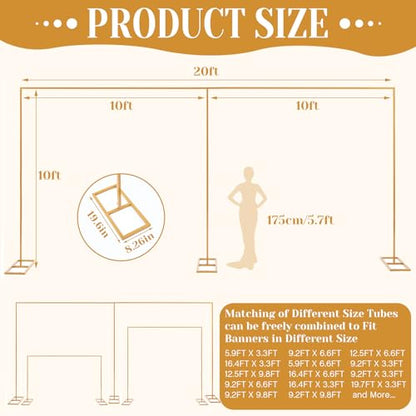 Novabright 10x20ft Backdrop Stand Heavy Duty Pipe and Drape Backdrop Stand for Wedding and Ceremonies, Adjustable Pipe Kit Curtain Frame for Wedding Party Celebration Photography Stage(Gold)