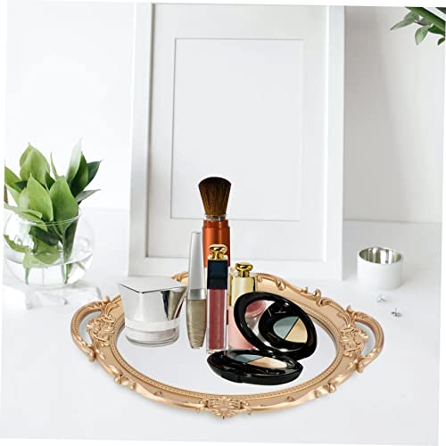 Happyyami 1PC Vintage Mirror Decorative Tray Retro Storage Perfume Photography Prop for Weddings Home Office Display Elegant Craftsmanship Design - color: Golden, size: 36x24cm
