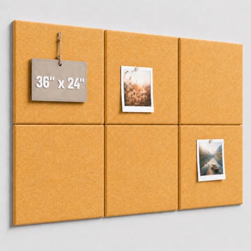 Large Cork Boards for Walls – 36" x 24" Self Adhesive Felt Wall Tiles, Ideal for Office Bulletin Board, Easy to Install Pin Board Photo Board - color: Golden Apricot, size: 24" X 36"