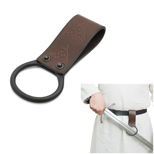 Lord of Battles Medieval Genuine Leather Axe Frog | Axe Holster with Belt Loop | Waist Holder for Axes, Tools - color: Celtic Design :- Brown