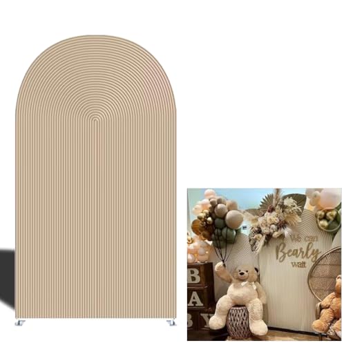 Double-Sided Arch Frame Fabric Cover Beige White Ripples Arched Panel Stand Cover for Wedding Birthday Baby Shower Parties Decoration (Beige-HP463,3X6ft) - color: Beige-HP463, size: 3X6ft