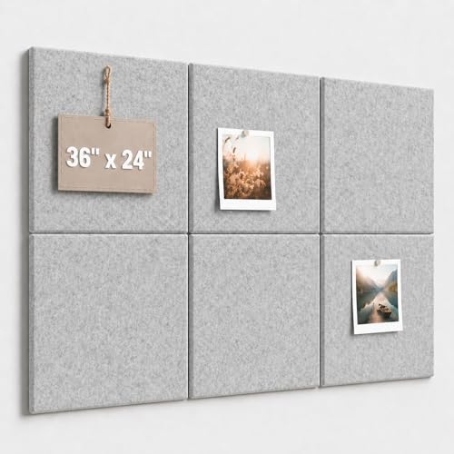 Large Cork Boards for Walls – 36" x 24" Self Adhesive Felt Wall Tiles, Ideal for Office Black Bulletin Board, Easy to Install Pin Board Photo Board - color: Light Grey, size: 24" X 36"
