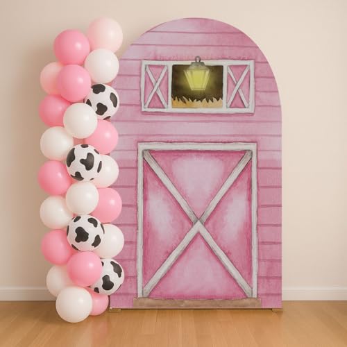 HUAYI Pink Farm Barn Arch Backdrop Cover Girl Pink Farm Parties Chiara Backdrops Decorations Arched Wall Covers Stands Display Props Farm Party Banner GX237 4ft * 7ft - color: Gx237-arch Cover, size: W4ft by H7ft (120cm by 210cm)