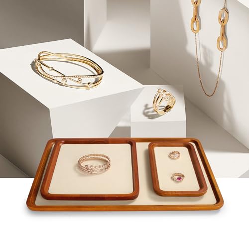 Oirlv Solid Wood Jewelry Tray Jewelry Display Holder Showcase Jewelry Display Organizer (Large, Creamy-white) - color: Creamy-white, size: 13.78"x 9.45"x 0.59"