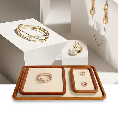 Oirlv Solid Wood Jewelry Tray Jewelry Display Holder Showcase Jewelry Display Organizer (Large, Creamy-white) - color: Creamy-white, size: 13.78"x 9.45"x 0.59"
