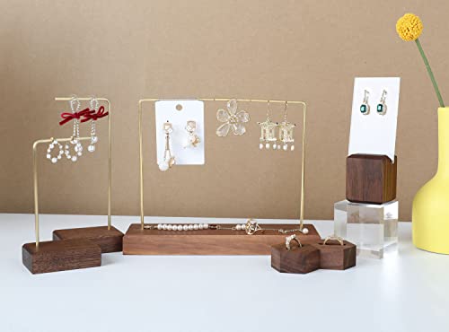 Walnut Earring holder for selling, Brass earring stands and displays for show, Wood Jewelry Storage hanging shelf for Girl Woman【Walnut U Shelf Height 5.91"-Small】