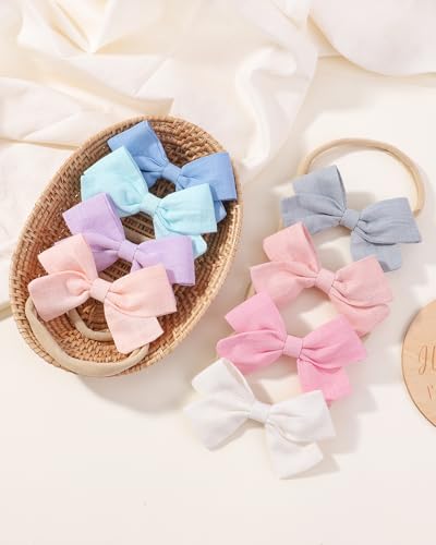 jollybows 20pcs Baby Girls Nylon Hair Bows Headbands Linen Bands Elastic Accessories for Baby Girls Infants preemie and Newborn Kids - color: 5- 20PCS netural bows