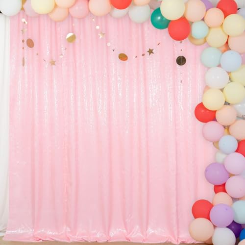 ShinyBeauty Pink Sequin Backdrop 7x7FT - Sparkling Party Photo Booth Background with Rod Pocket, Birthdays, Weddings, Christmas Decorations - color: Pink, size: 7FTx7FT