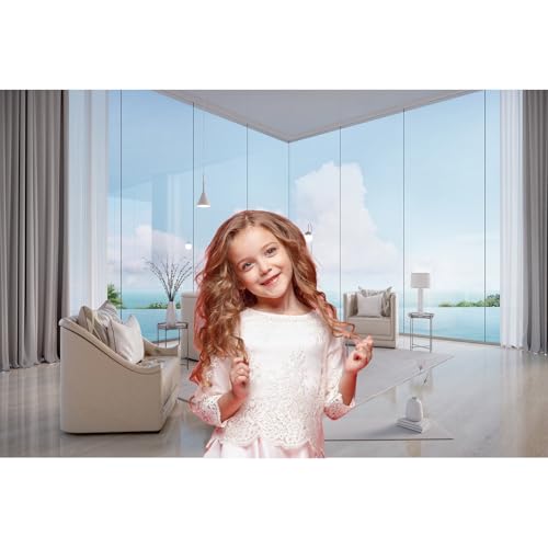 Modern Luxury Sea View Living Room Backdrop Beach Window Business Office Interior Photography Background Sea View Room Home Design New Lifestyle Backdrop Decors for Honeymoon Photo Props 5x4ft - color: Light Blue, size: 5x4ft