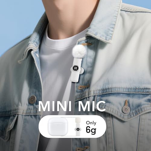 HEHOTTC Mini Wireless Lavalier Microphone for iPhone, iPad, Android Phone - 2in1 Microfono Lapel Bluetooth Mic for Recording, Clip on Omni Lav Mic for Video Recording, Tiktok, YouTube, Vlog - color: White, size: Without Charging Case