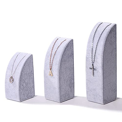 3Pcs/Set Necklace Display Stand For Selling Velvet Jewelry Holder Organizer Pandent Rack for Show (Gray Velvet) - color: Gray Velvet