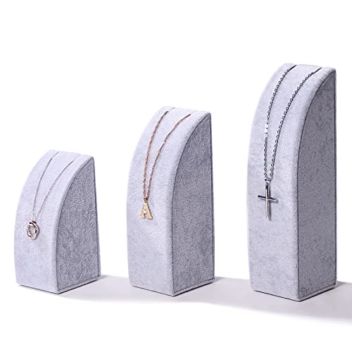 3Pcs/Set Necklace Display Stand For Selling Velvet Jewelry Holder Organizer Pandent Rack for Show (Gray Velvet) - color: Gray Velvet