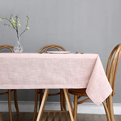 maxmill Lux Faux Linen Tablecloth with Slubby Yarn Textured Weaves Wrinkle Free Anti-Shrink Soft Table Cloth for Kitchen Dining Tabletop for Outdoor and Indoor Use Rectangle 60 x 84 Inch Blush - color: Lux Blush, size: 84" x 60" (Rectangular)