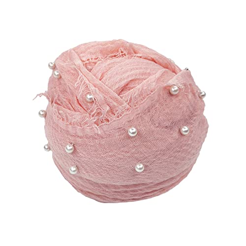 Newborn Photography Props Baby Photoshoots Pearl Wraps Girl Photo Posing Layers with Headband Accessories (Pink) - color: Pink