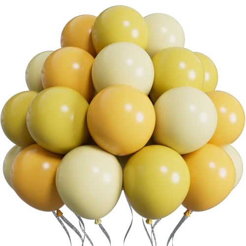 SUWEN Mustard Yellow Balloons 60Pcs,12 inch Mustard Neon Light Yellow Latex Balloons for Sunflower Bee Birthday Bridal Shower Party Decorations - color: Yellow