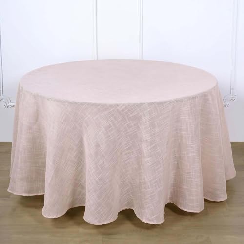 Efavormart 120" Linen Round Tablecloth, Slubby Textured Wrinkle Resistant Tablecloth - Blush Rose Gold Tablecloths Covers Linens for Banquet Events Tablecloth for Wedding Party Events - color: Blush, size: 120" (Round)