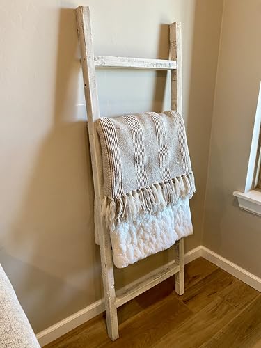 BARNWOODUSA Rustic Farmhouse Decorative Ladder - Our 5 ft Ladder can be Mounted Horizontally or Vertically and is Crafted from Upcycled Wood No Assembly Required White Wash - color: White Wash, size: 60"H x 21"W x 1.63"D