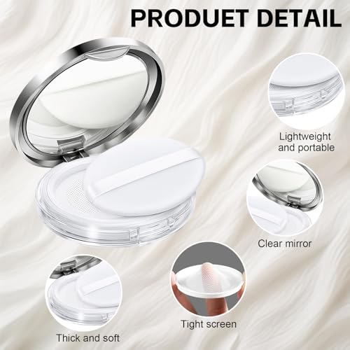 2-Pack Refillable Loose Powder Container with Puff & Mirror - 0.17 oz Travel Portable Empty Makeup Compact with Mesh for Women Girls, Silver - color: Silver