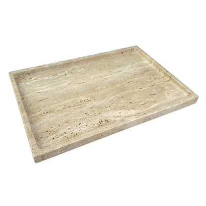 Real Natural Travertine Tray Genuine Marble Stone Tray for Coffee Table/Bathroom/Vanity (Beige Travertine, 12" x 8") - color: Beige Travertine