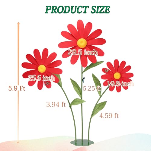 Giant Daisy Flowers Artificial 5.9 Ft Large Fake Daisies Spring Wild Flower for Birthday Party Garden Office Home Wedding Decor (Red) - color: Red
