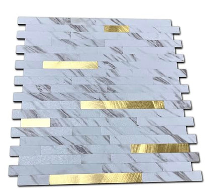 10-Sheet Peel and Stick Backsplash Tile, PVC Mixed Metal Stick on Kitchen, Bathroom Vanities, Fireplace Décor, Laundry Table (White Marble + Golden-2) - color: White Marble + Golden-2