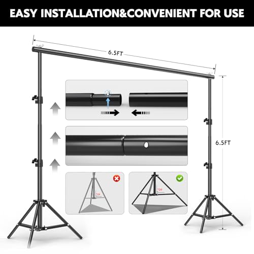 BEIYANG 6.5x6.5 FT Backdrop Stand, Adjustable Photo Background Stand Support kit with Carry Bag for Parties, Decoration, Wedding, Photo Video Studio Shooting - size: 6.5' X 6.5'