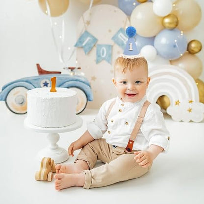 WAOUH Boho 1st Birthday Crown - Unisex Adjustable Baby Hat with Pom Topper, Felt Party Decoration & Photo Props - color: Light Blue